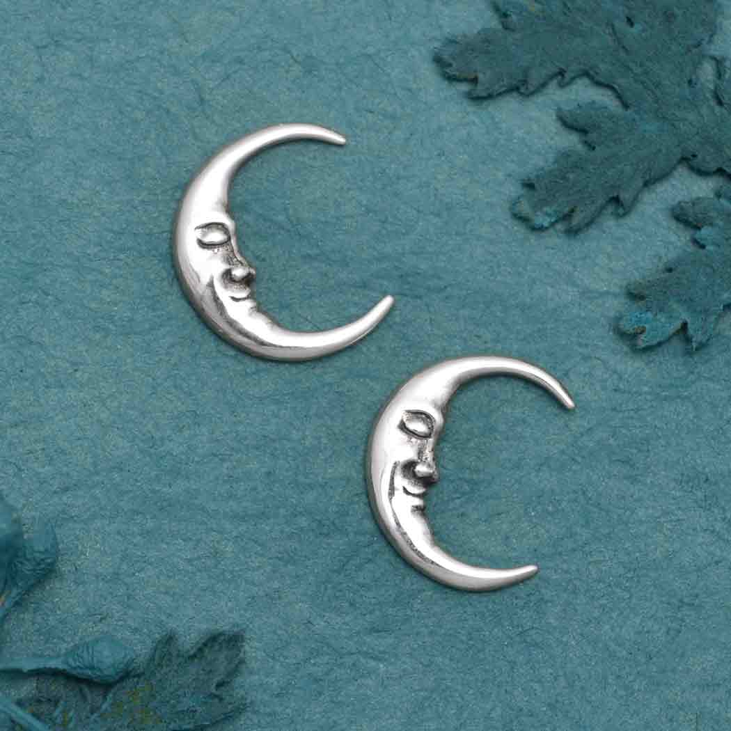 Sterling Silver Moon with Face Solderable Charm - Poppies Jewelry