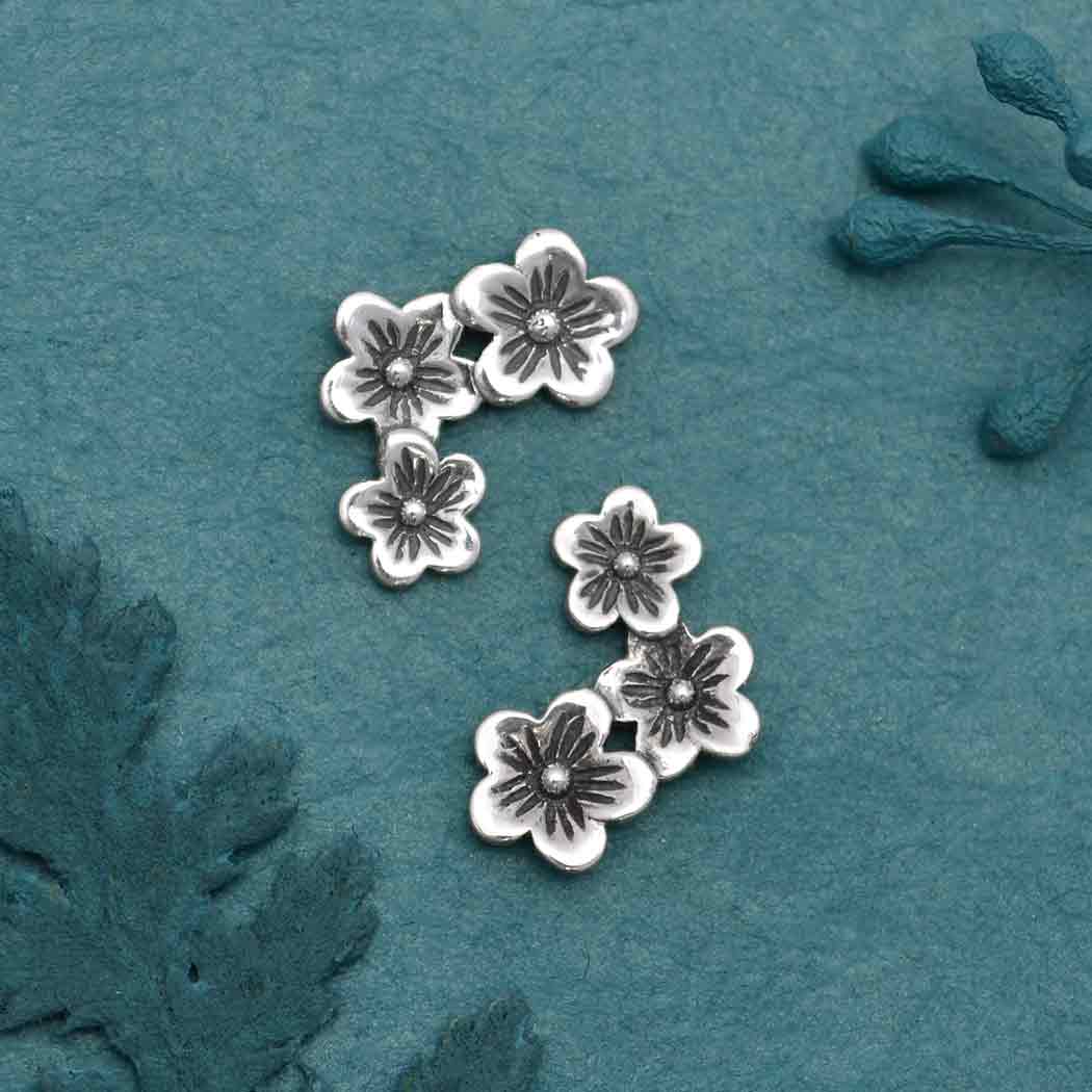 Silver Three Cherry Blossoms Solderable Charm - Poppies Jewelry