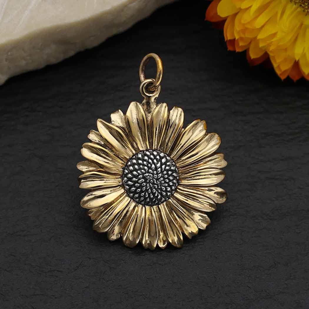 Bronze Daisy Pendant with Silver Center - Poppies Jewelry