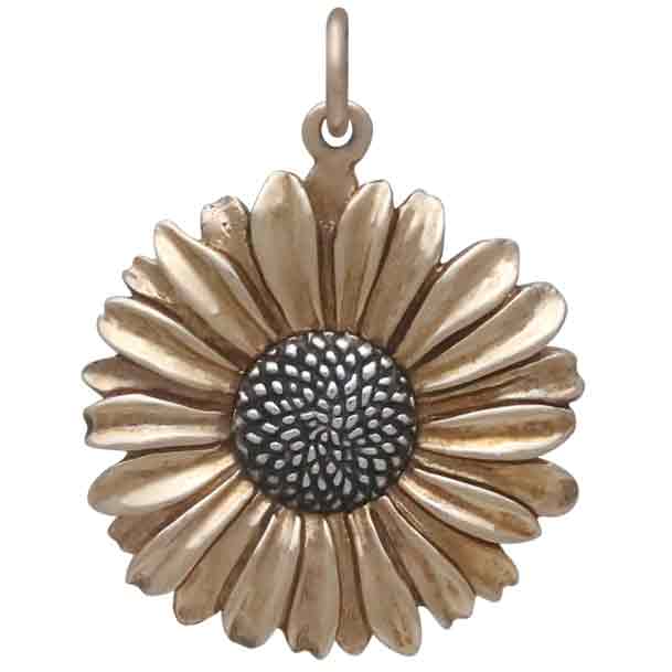 Bronze Daisy Pendant with Silver Center - Poppies Jewelry