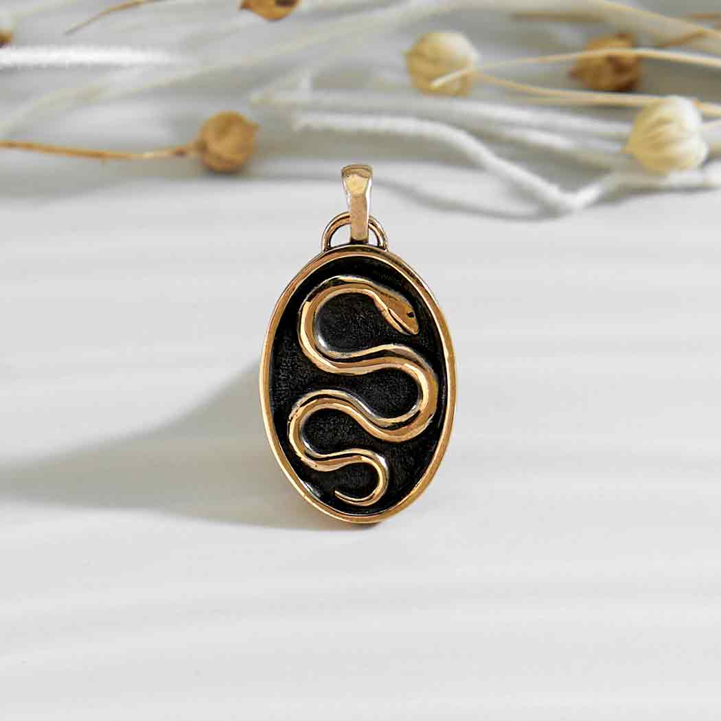Bronze Snake in Shadowbox Pendant - Tia Tynette Designs