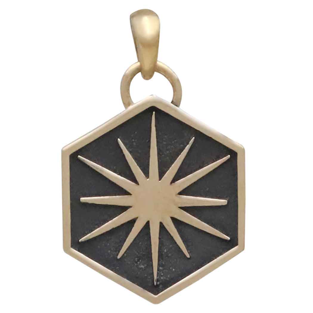 Bronze Sun in Hexagon Shadow Box Pendant - Tia Tynette Designs