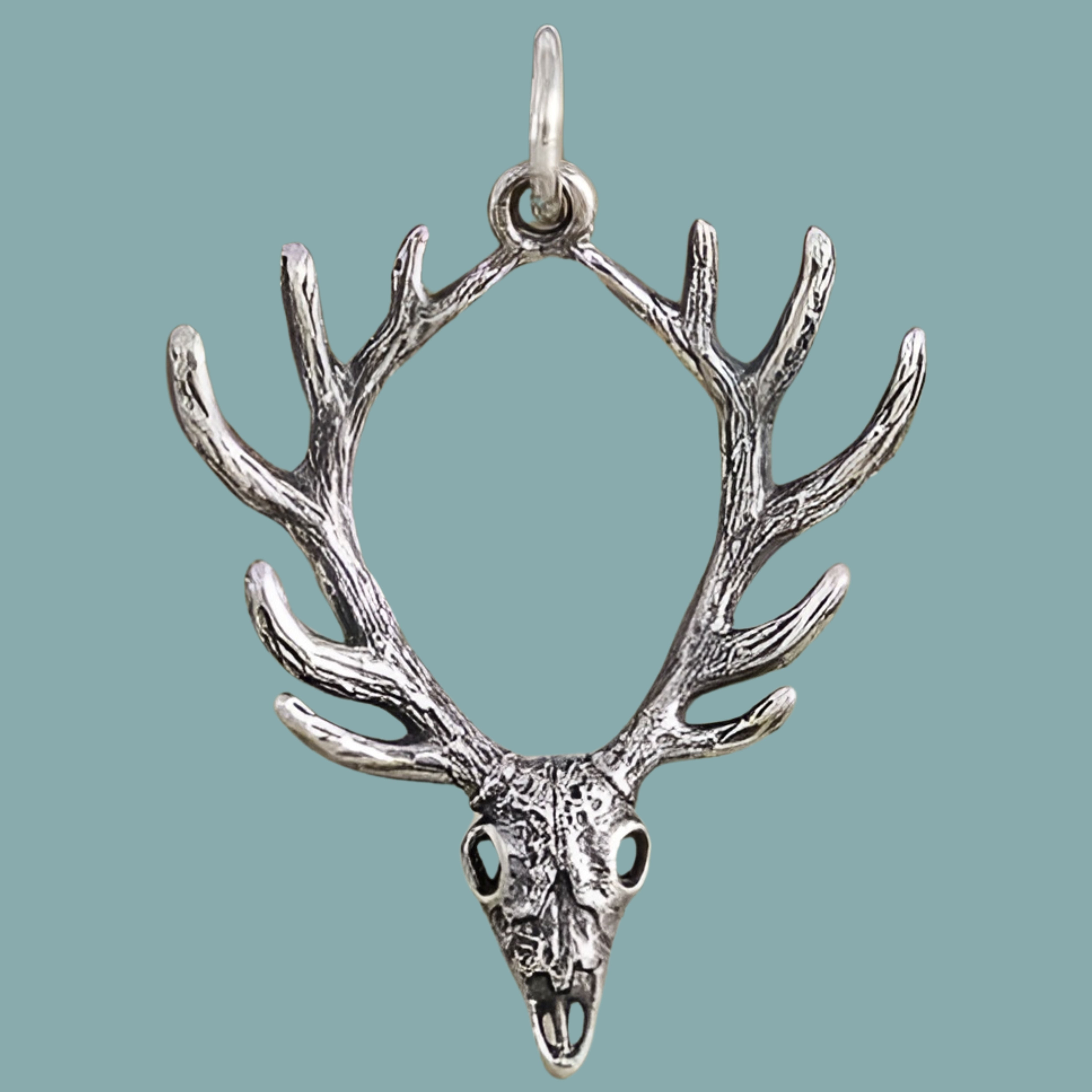 Sterling Silver Deer Skull with Antlers Pendant - Poppies Jewelry