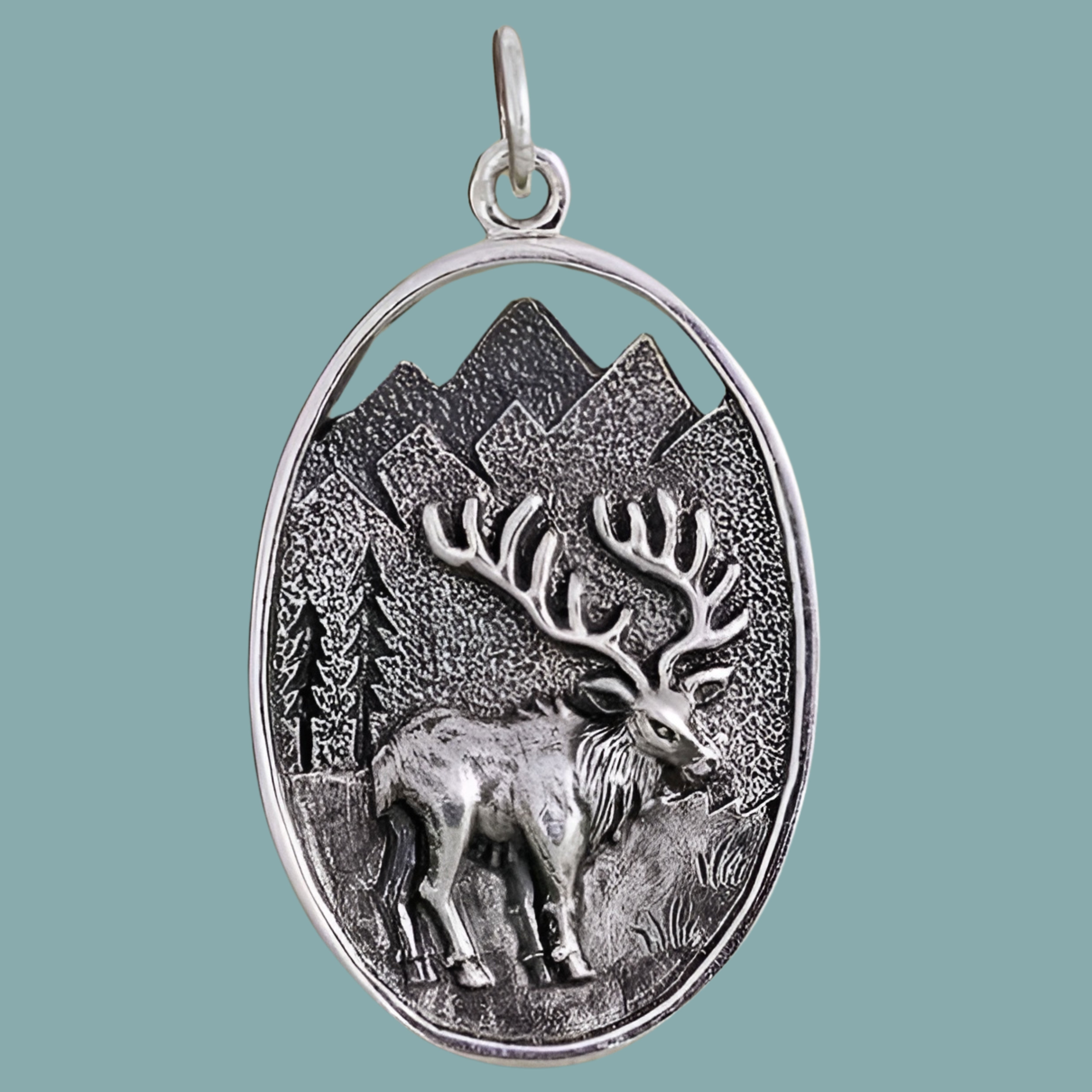 Sterling Silver Elk in Meadow Pendant - Poppies Jewelry