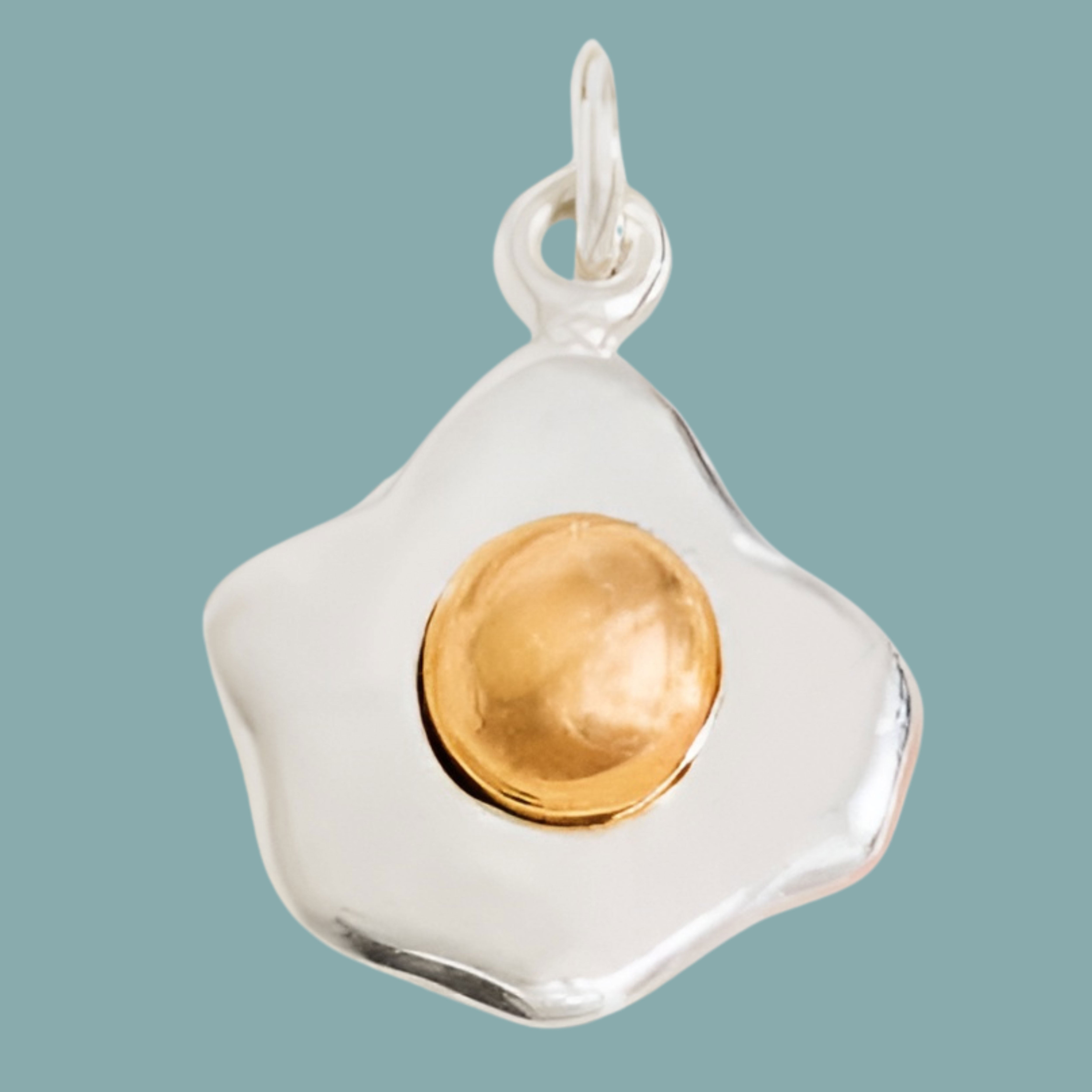 Sterling Silver Fried Egg Charm with Bronze Yolk - Tia Tynette Designs