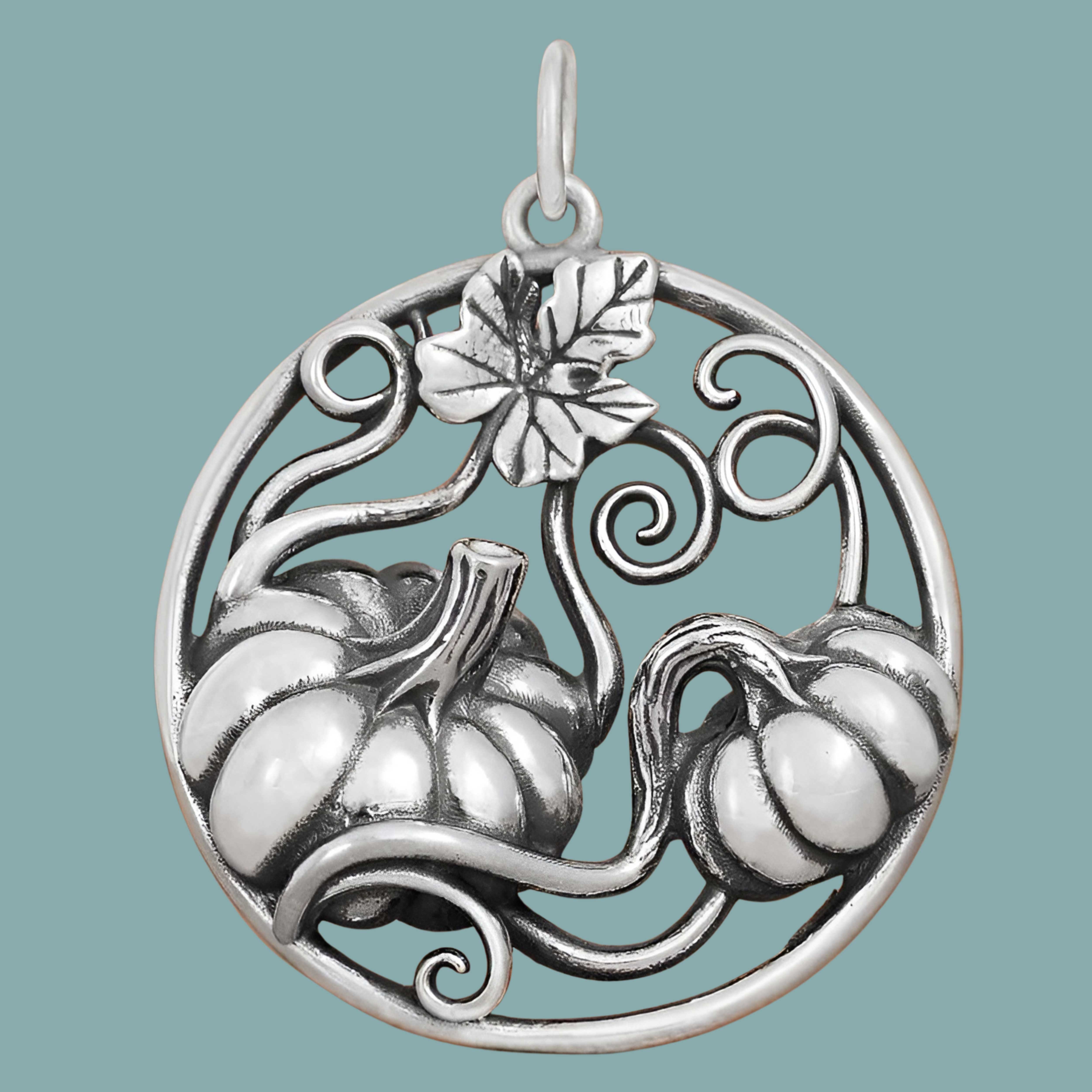 Sterling Silver Pumpkins with Vine Pendant - Poppies Jewelry