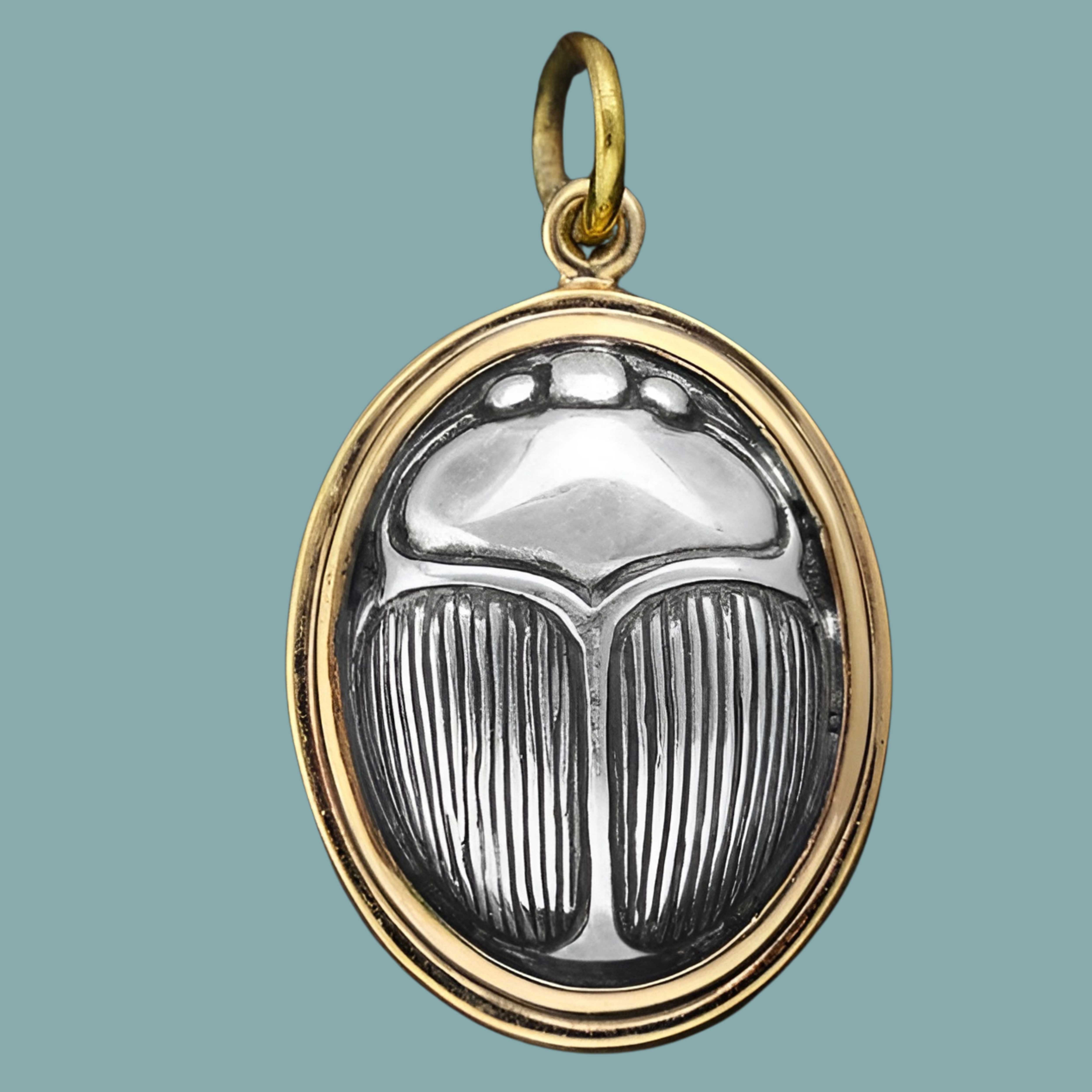 Sterling Silver Scarab Pendant Set in Bronze - Tia Tynette Designs