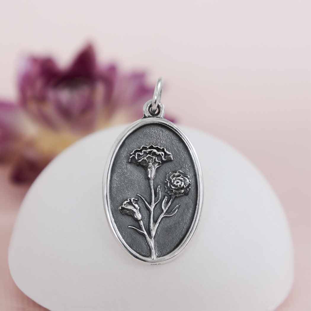 Silver Carnation Charm - January Birthflower - Tia Tynette Designs