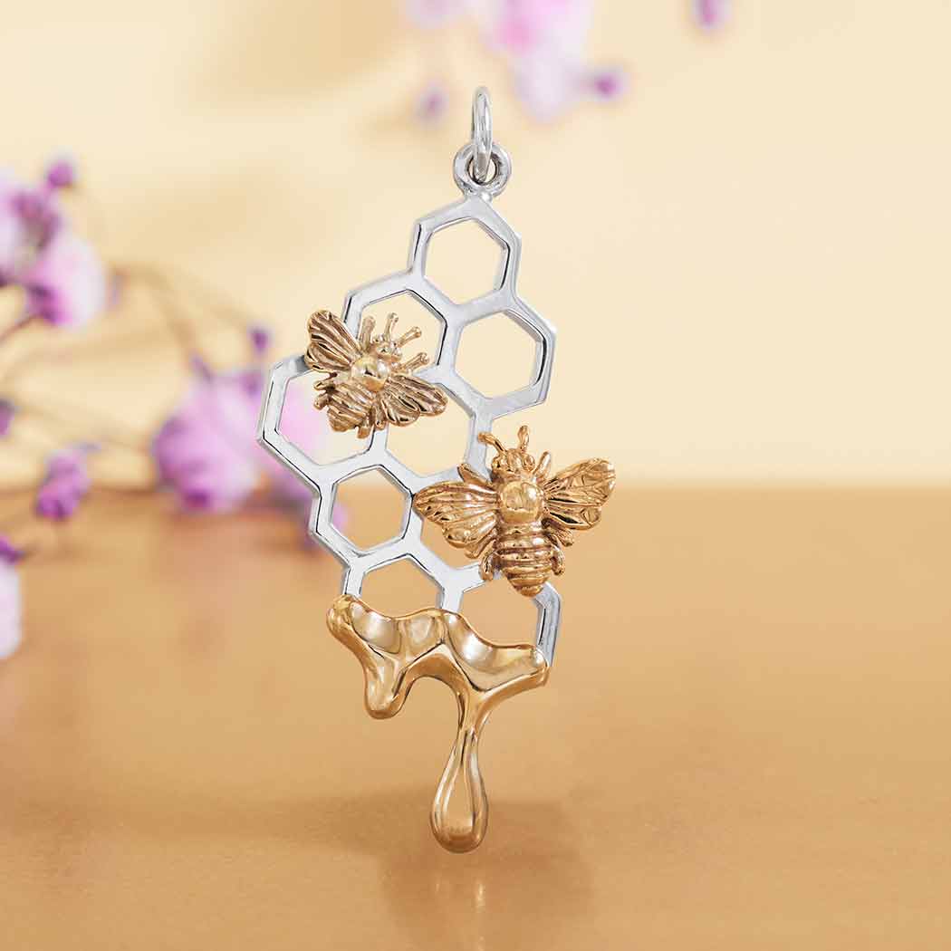 Mixed Metal Honeycomb Pendant with Dripping Honey - Poppies Jewelry