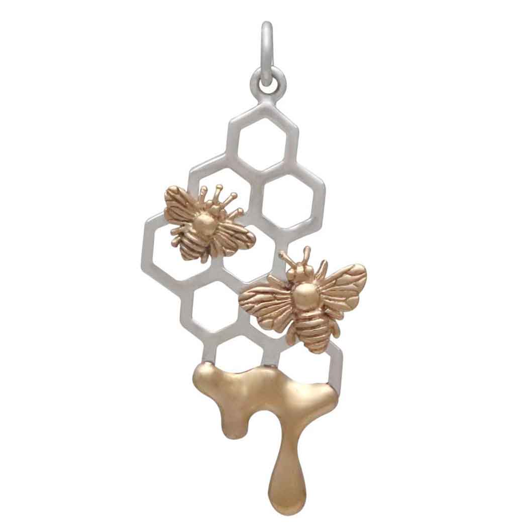 Mixed Metal Honeycomb Pendant with Dripping Honey - Poppies Jewelry
