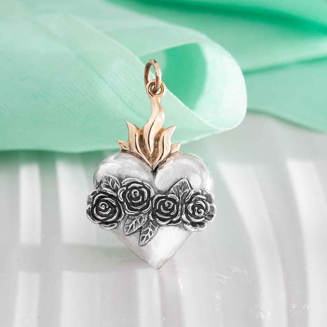 Mixed Metal Immaculate Heart of Mary Pendant - Poppies Jewelry