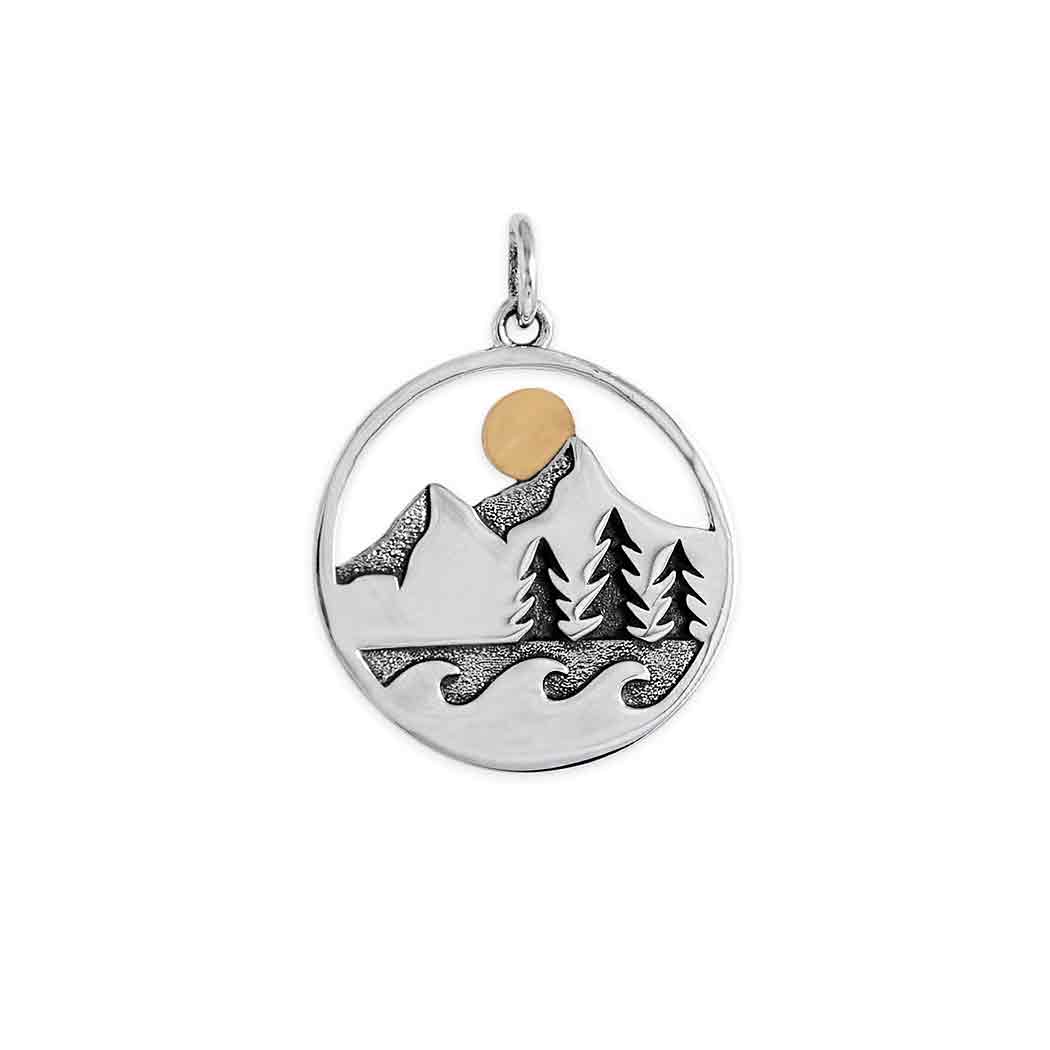 Mixed Metal Mountain Trees and Waves Layered Pendant - Poppies Jewelry