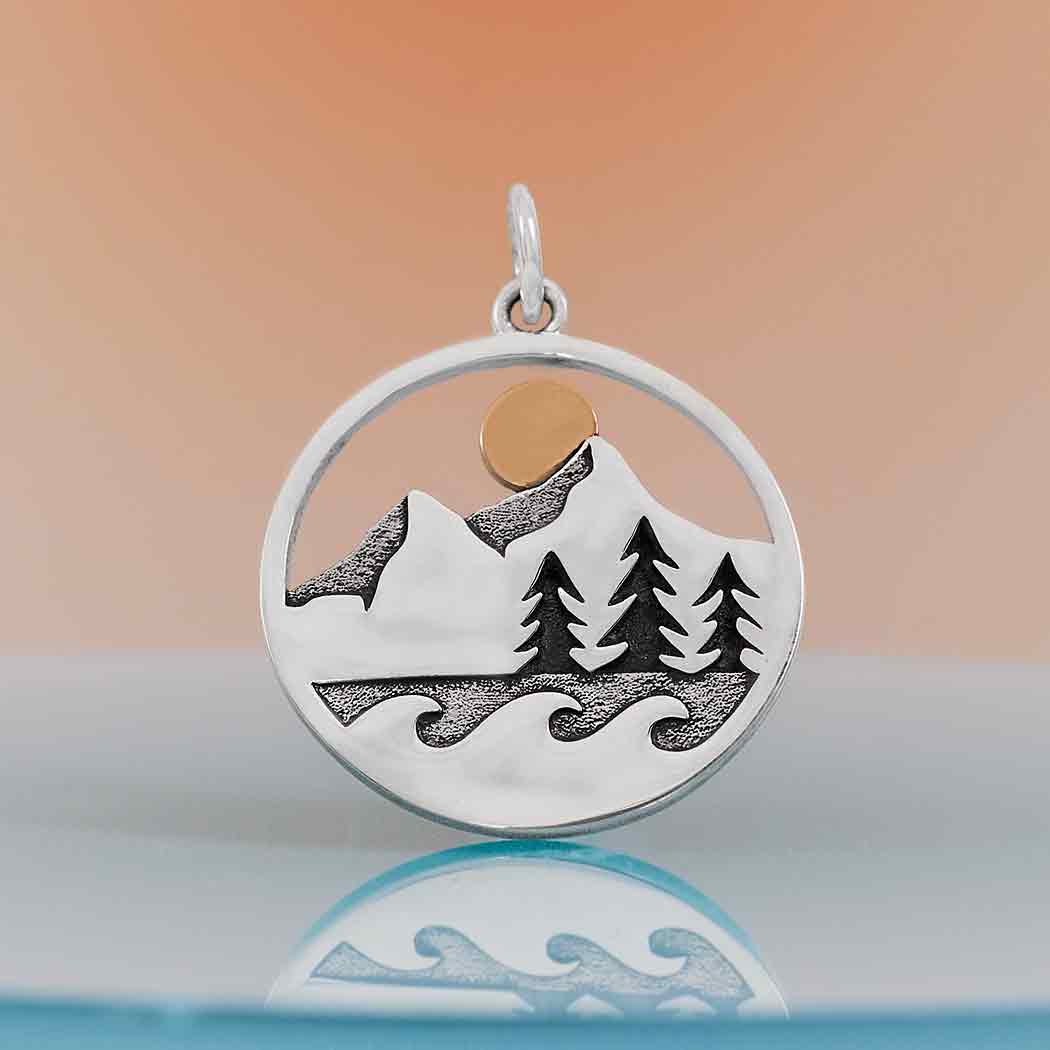 Mixed Metal Mountain Trees and Waves Layered Pendant - Poppies Jewelry