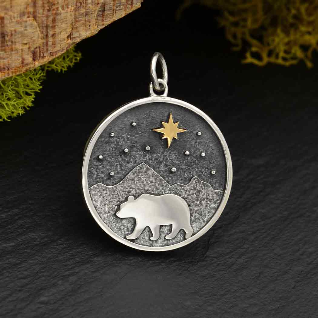 Silver Bear and Mountain Pendant with Bronze Star - Tia Tynette Designs
