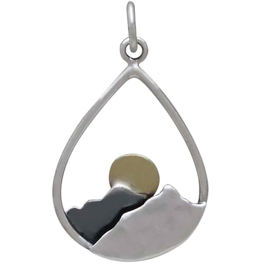 Silver Mountain Charm and Bronze Sun in Teardrop - Poppies Jewelry