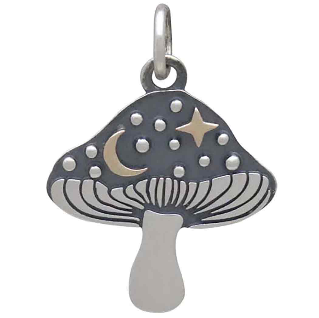 Silver Mushroom Charm with Bronze Star and Moon - Poppies Jewelry