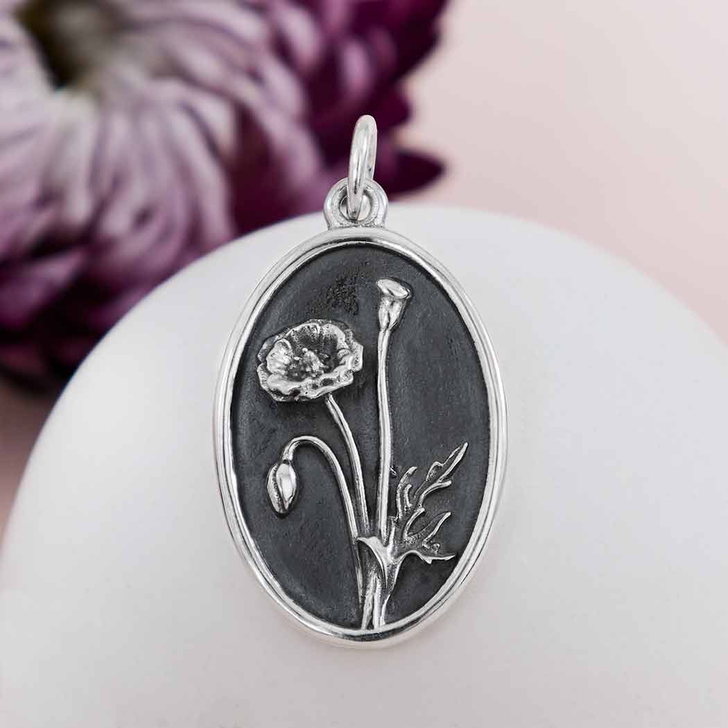 Silver Poppy Charm - August Birthflower - Tia Tynette Designs