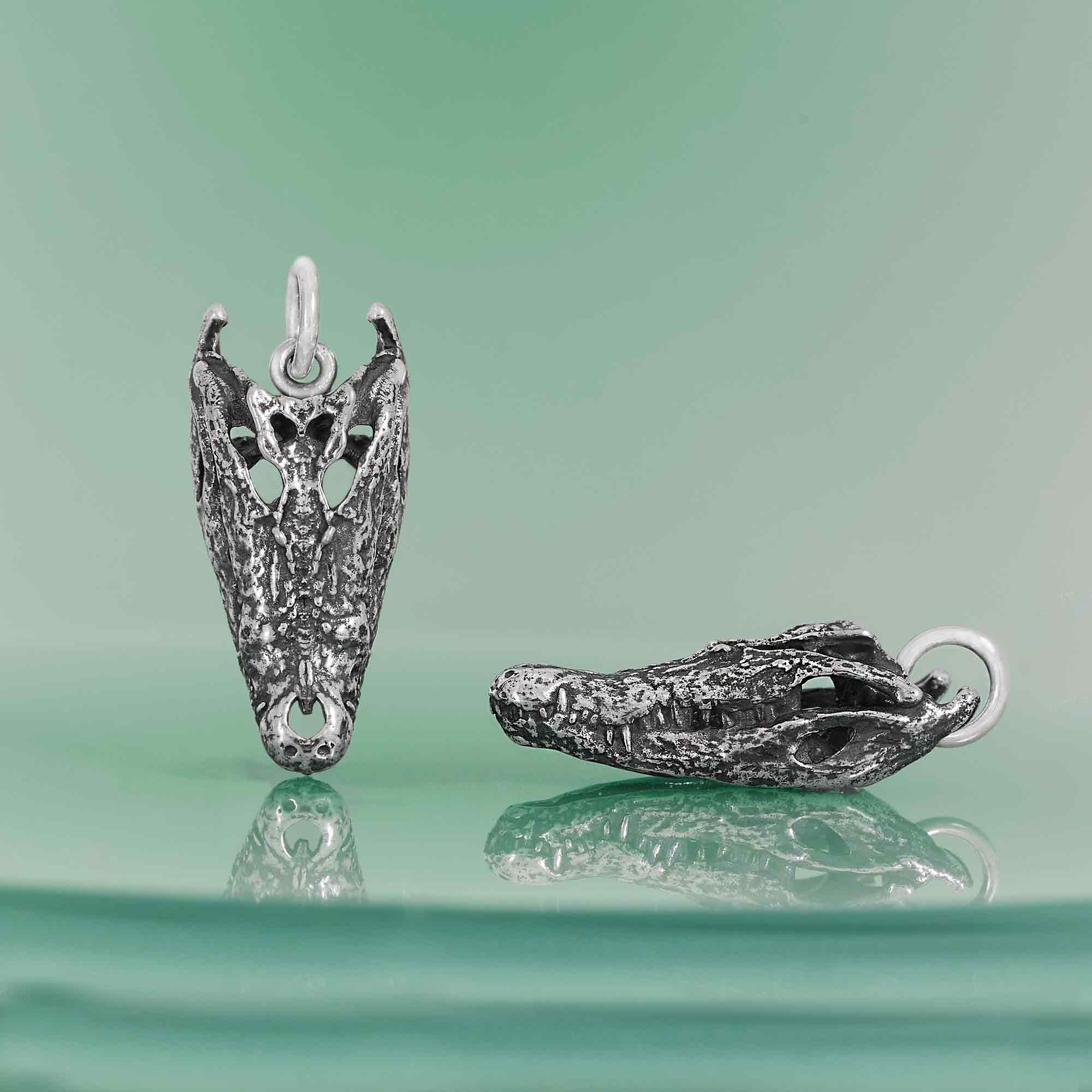 Sterling Silver Alligator Skull Charm - Poppies Jewelry