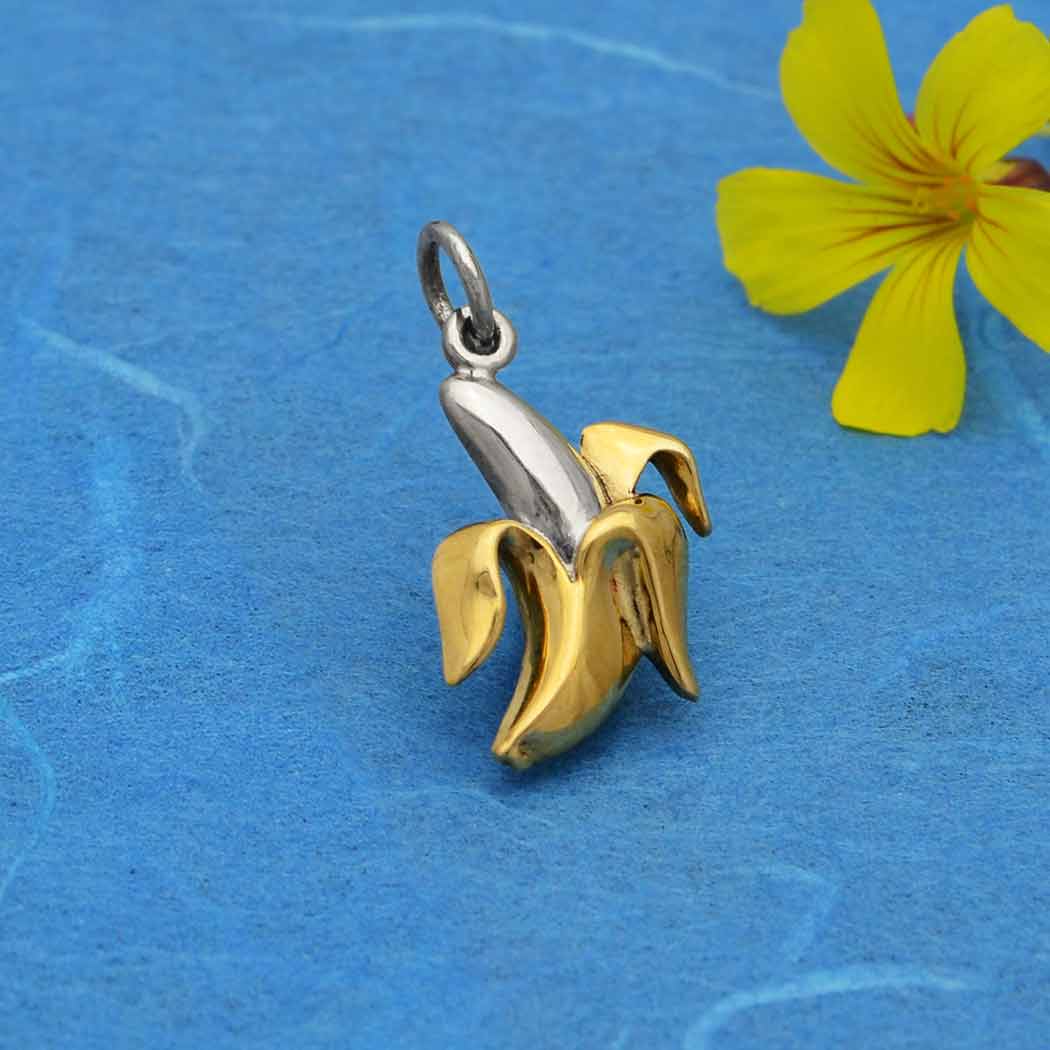 Sterling Silver Banana Charm with Bronze - Poppies Jewelry