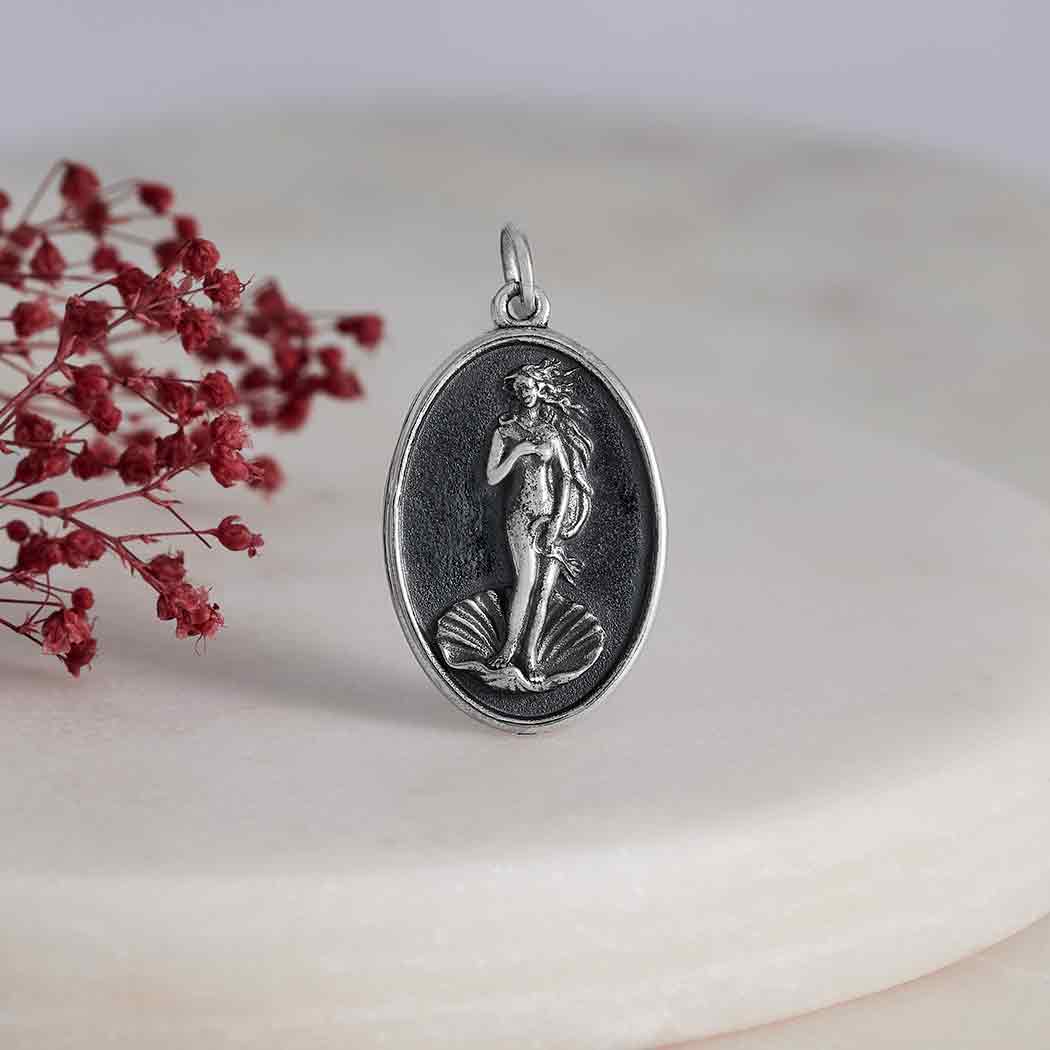Sterling Silver Birth of Venus Figure on Oval Charm - Poppies Jewelry