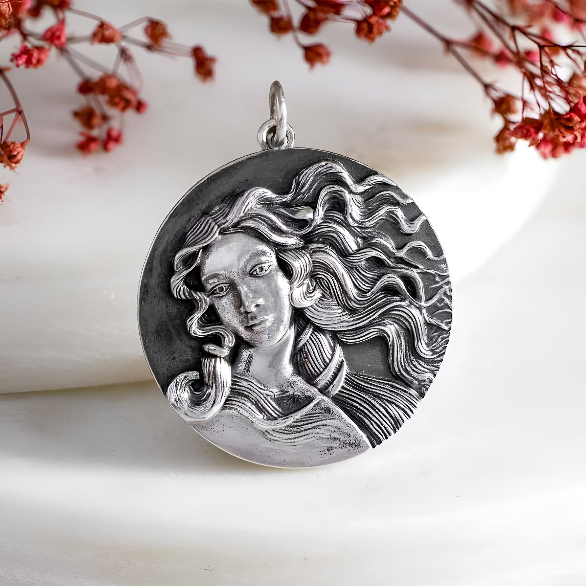 Sterling Silver Birth of Venus Portrait Pendant - Poppies Jewelry