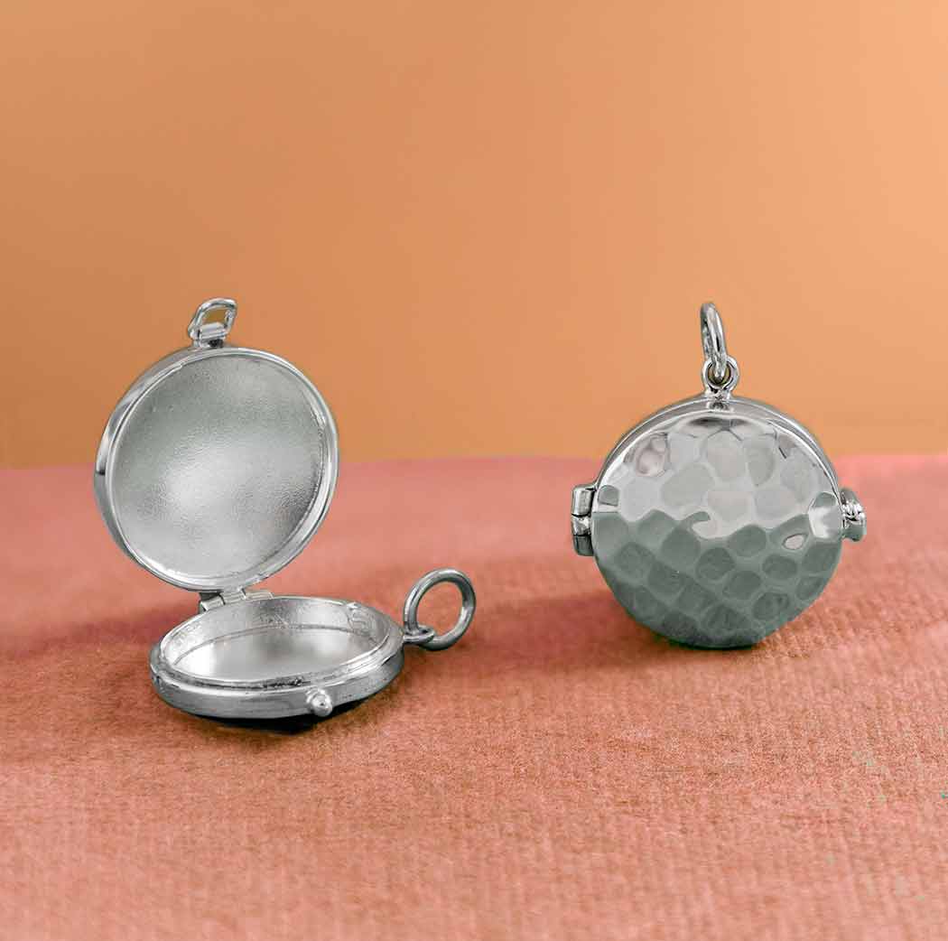 Sterling Silver Circle Locket with Hammer Finish - Poppies Beads N' More