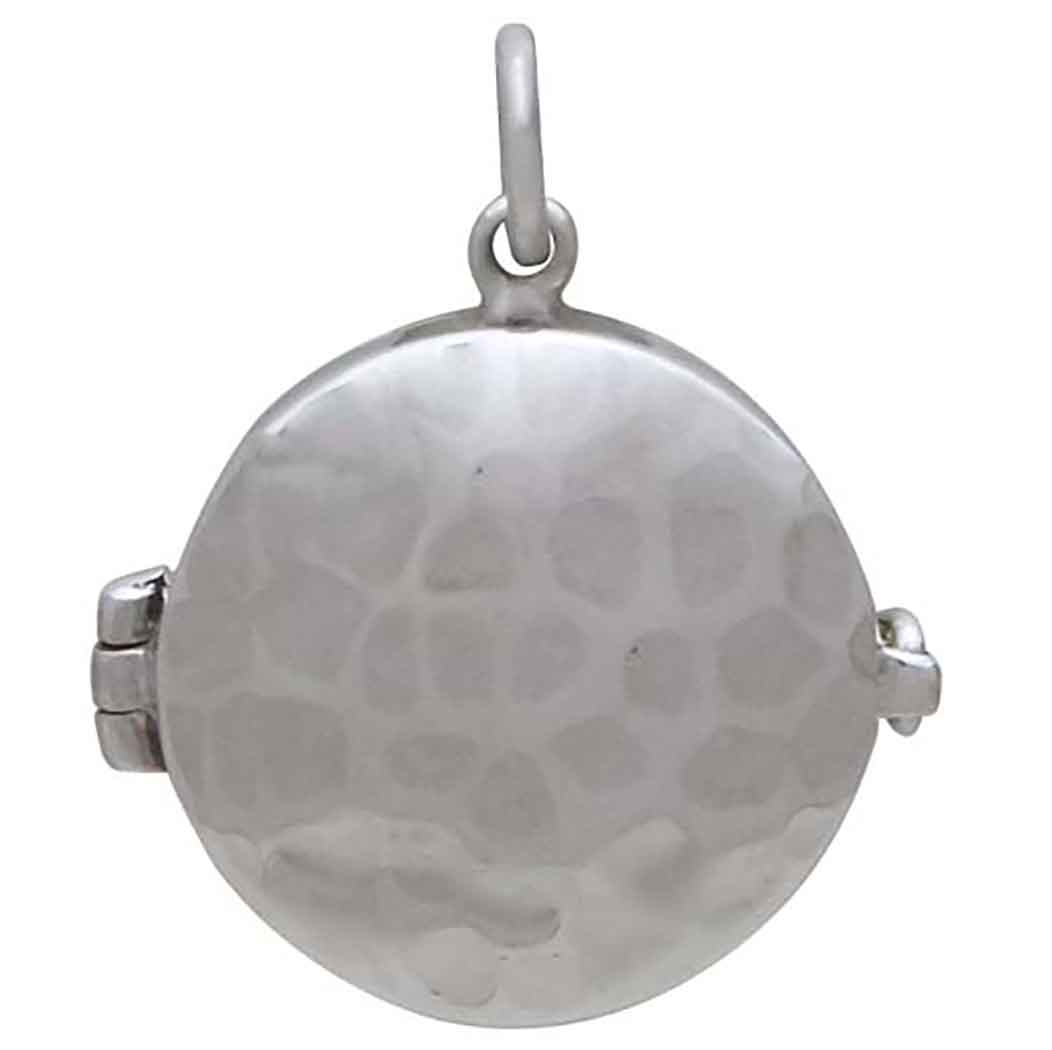 Sterling Silver Circle Locket with Hammer Finish - Poppies Beads N' More