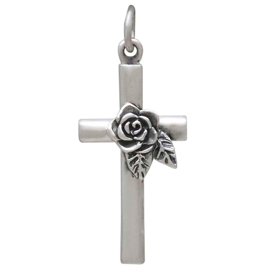 Sterling Silver Cross with Rose Charm - Tia Tynette Designs