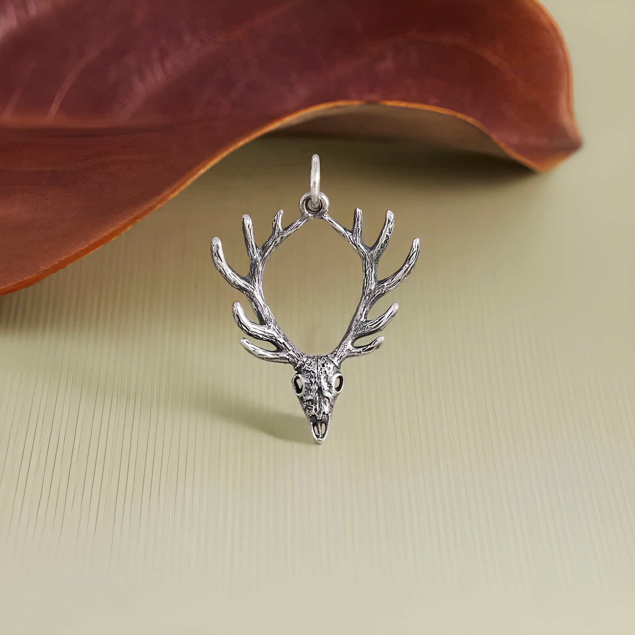 Sterling Silver Deer Skull with Antlers Pendant - Poppies Jewelry