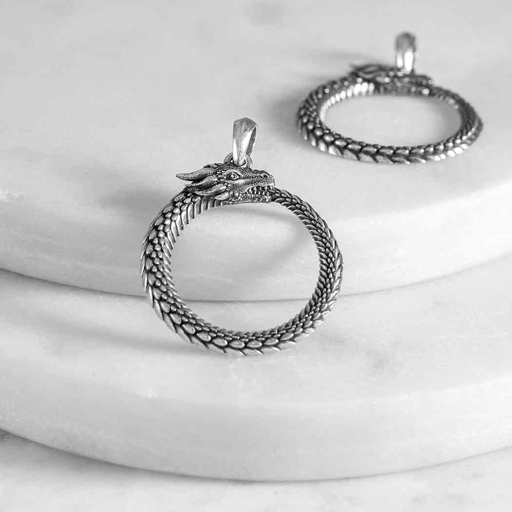 Sterling Silver Dragon Ouroboros Pendant - Poppies Jewelry