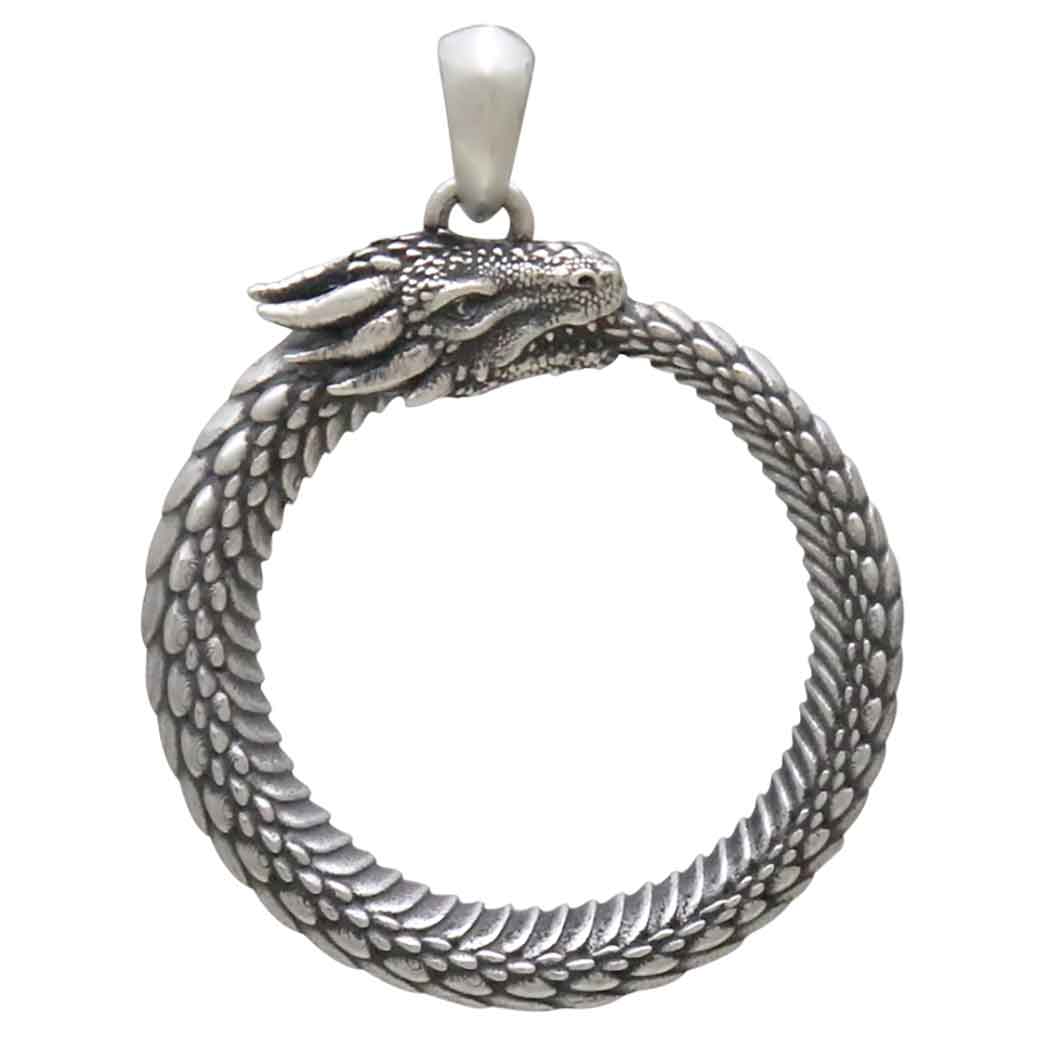 Sterling Silver Dragon Ouroboros Pendant - Poppies Jewelry