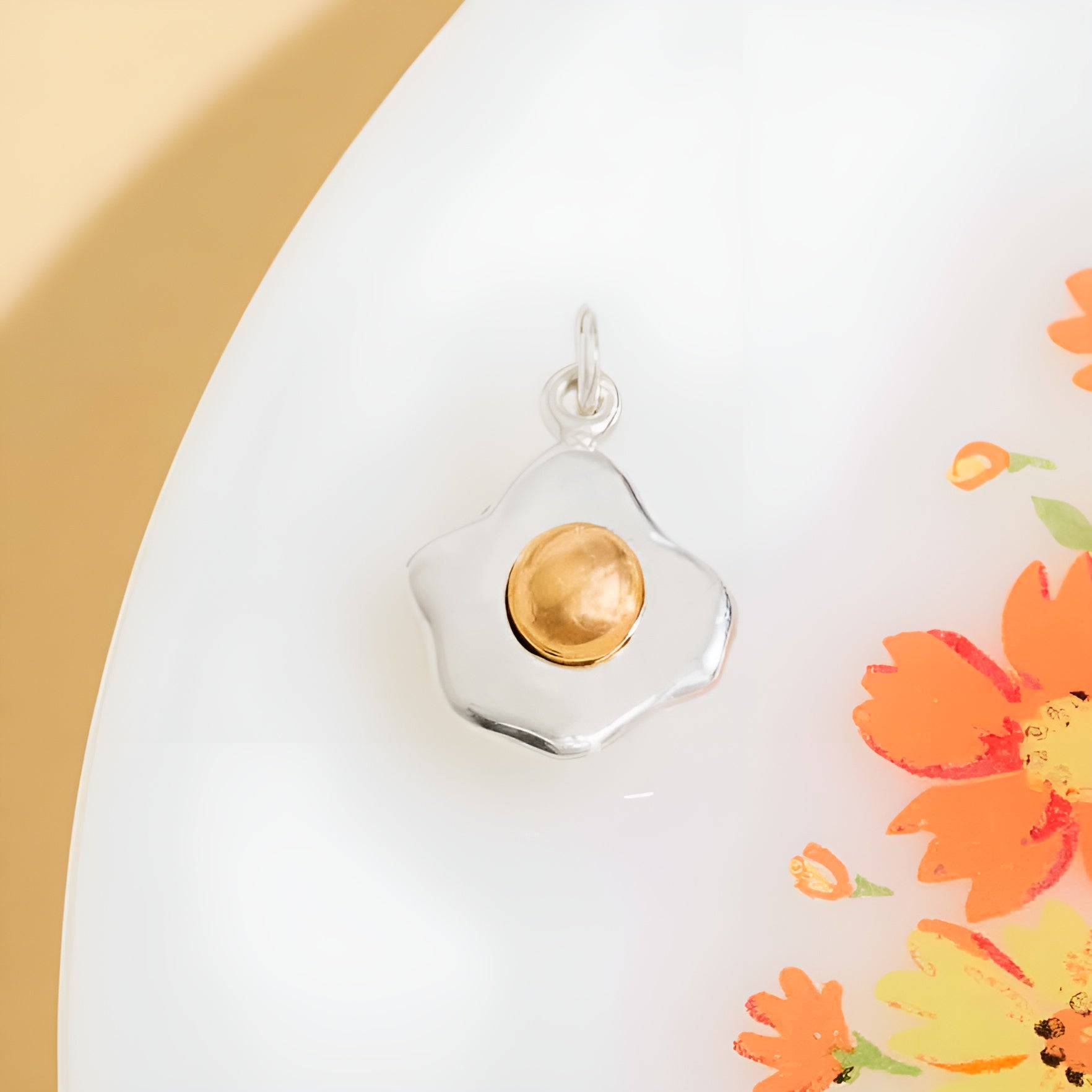 Sterling Silver Fried Egg Charm with Bronze Yolk - Tia Tynette Designs