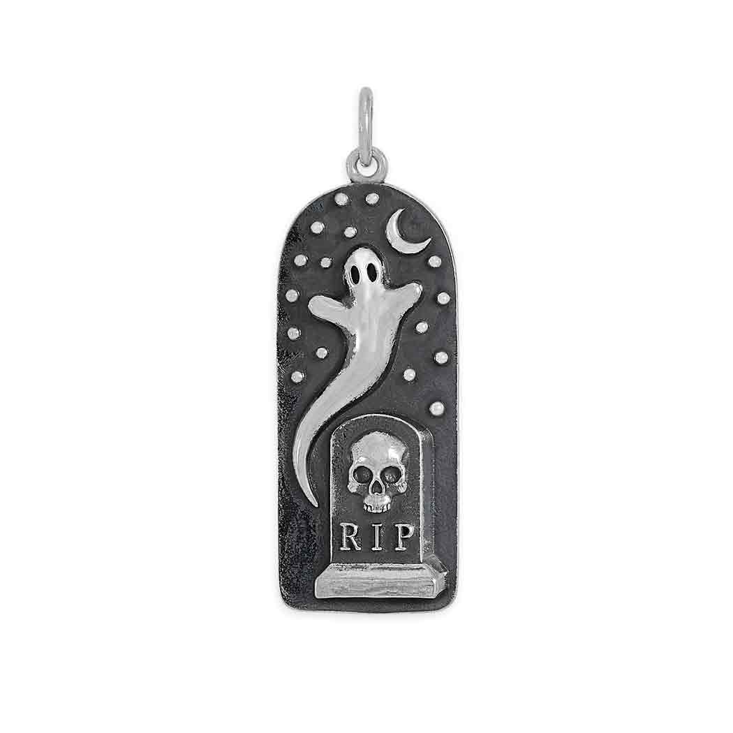 Sterling Silver Ghost in Graveyard Charm - Poppies Jewelry