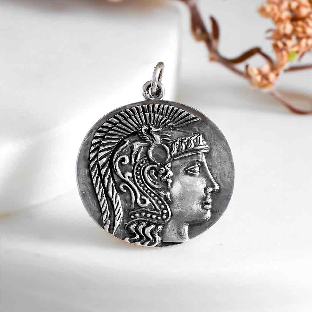 Sterling Silver Goddess Athena Coin Pendant - Poppies Jewelry