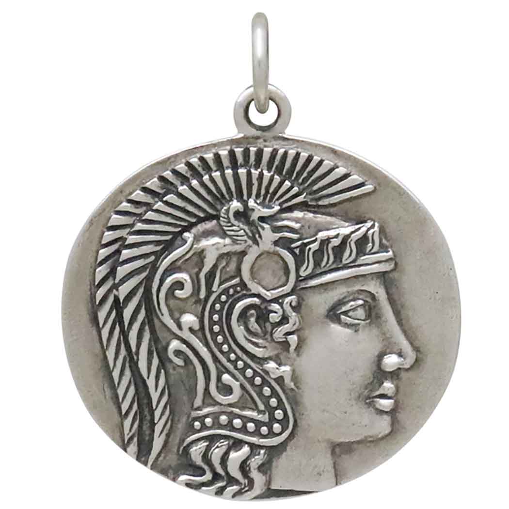 Sterling Silver Goddess Athena Coin Pendant - Poppies Jewelry