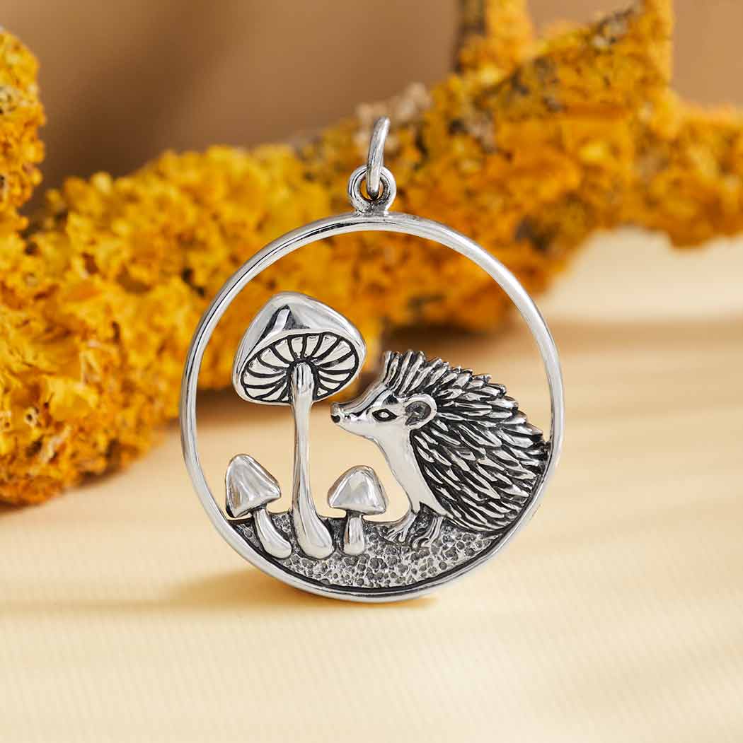 Sterling Silver Hedgehog and Mushroom Charm - Poppies Jewelry