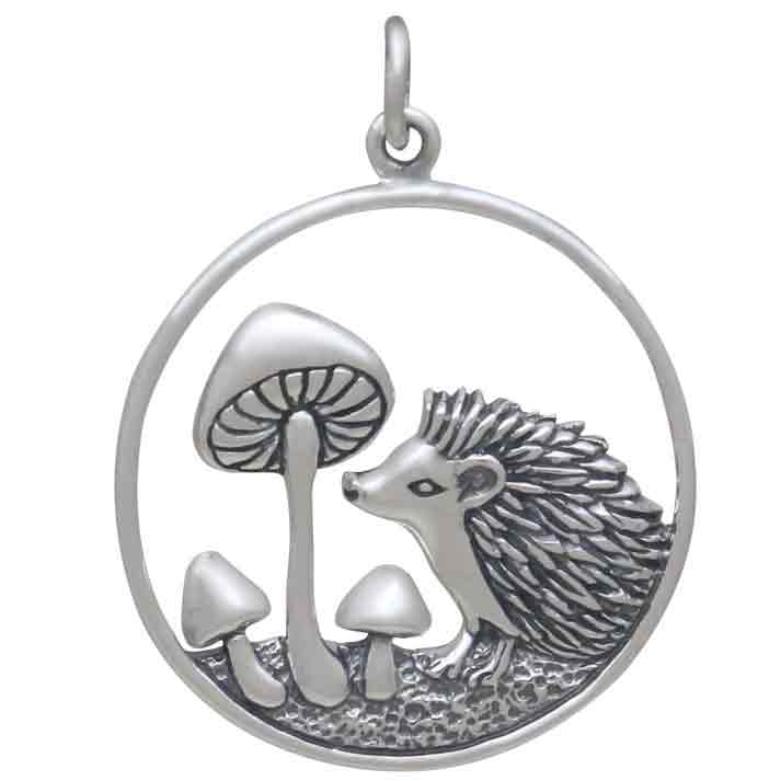Sterling Silver Hedgehog and Mushroom Charm - Poppies Jewelry