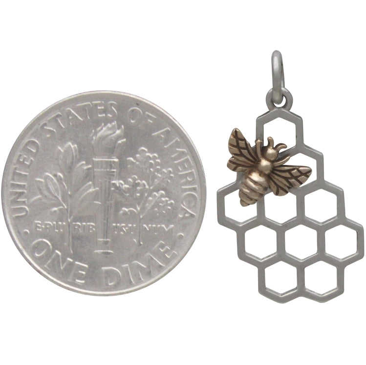 Honey Bee Charm on Honeycomb - Poppies Beads n' More