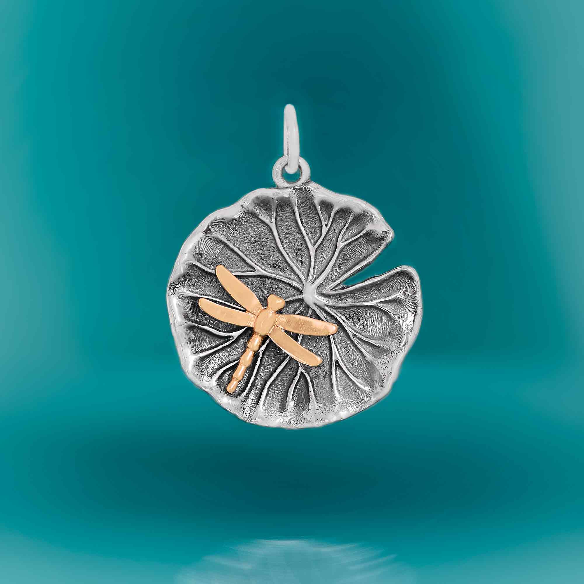 Sterling Silver Lily Pad with Bronze Dragonfly Charm - Poppies Jewelry