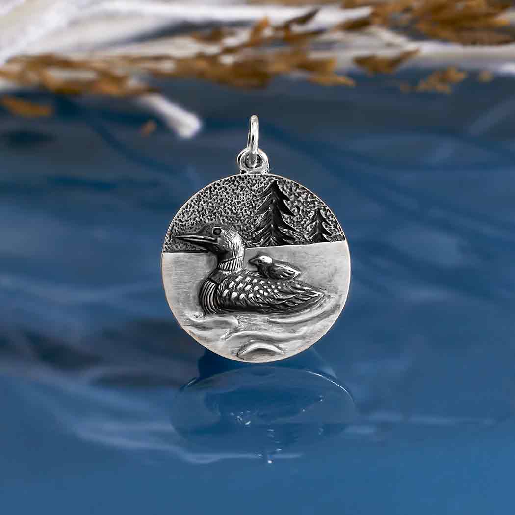 Sterling Silver Loon with Baby Pendant - Tia Tynette Designs