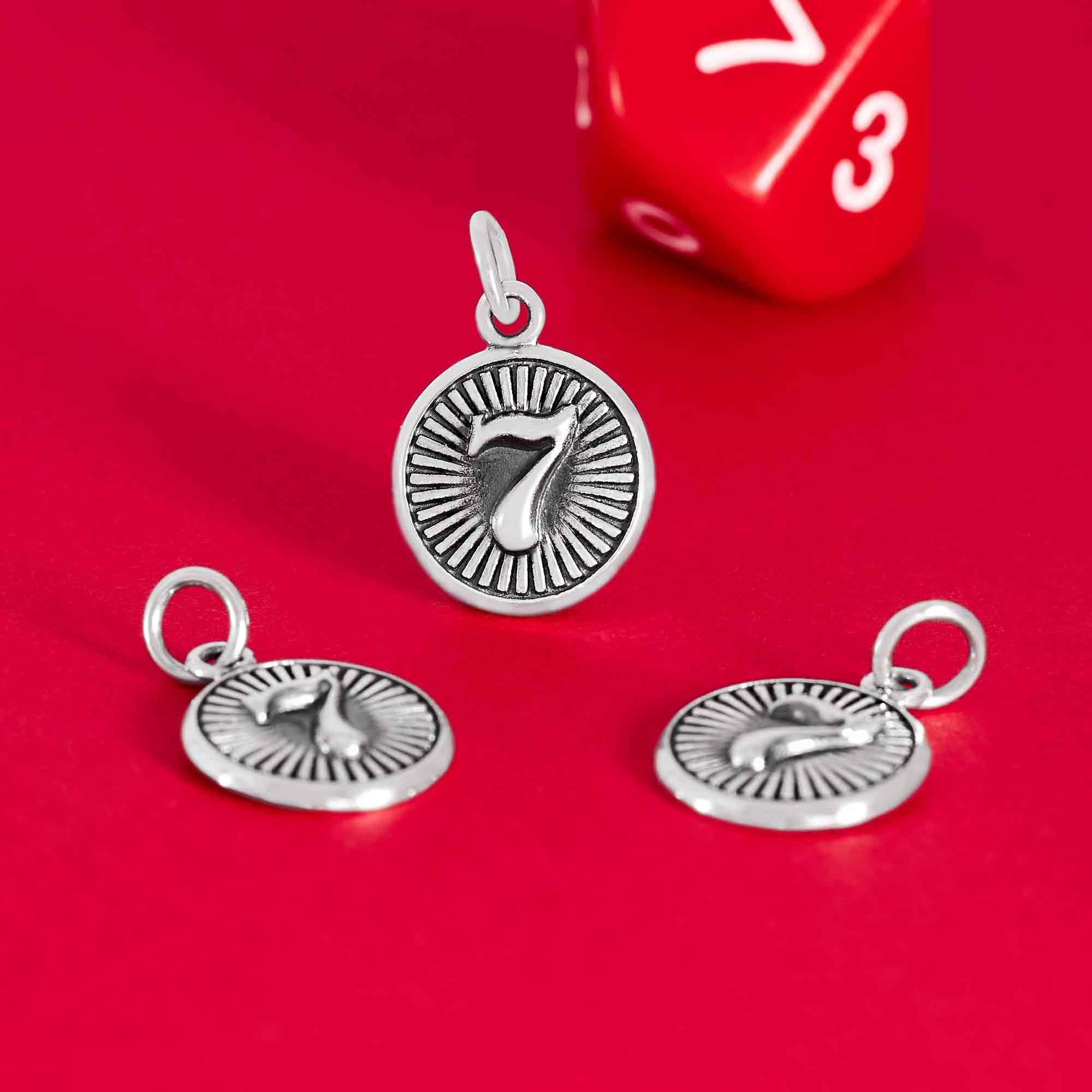 Sterling Silver Lucky 7 Coin Charm - Poppies Jewelry