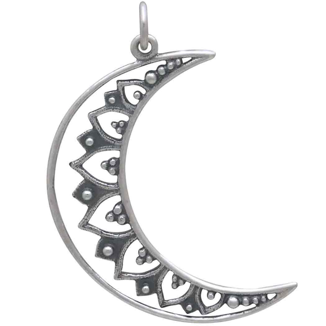 Sterling Silver Mandala Moon Pendant - Poppies Jewelry