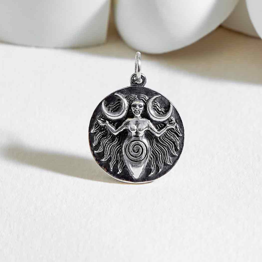 Sterling Silver Moon Goddess Coin Charm - Poppies Jewelry
