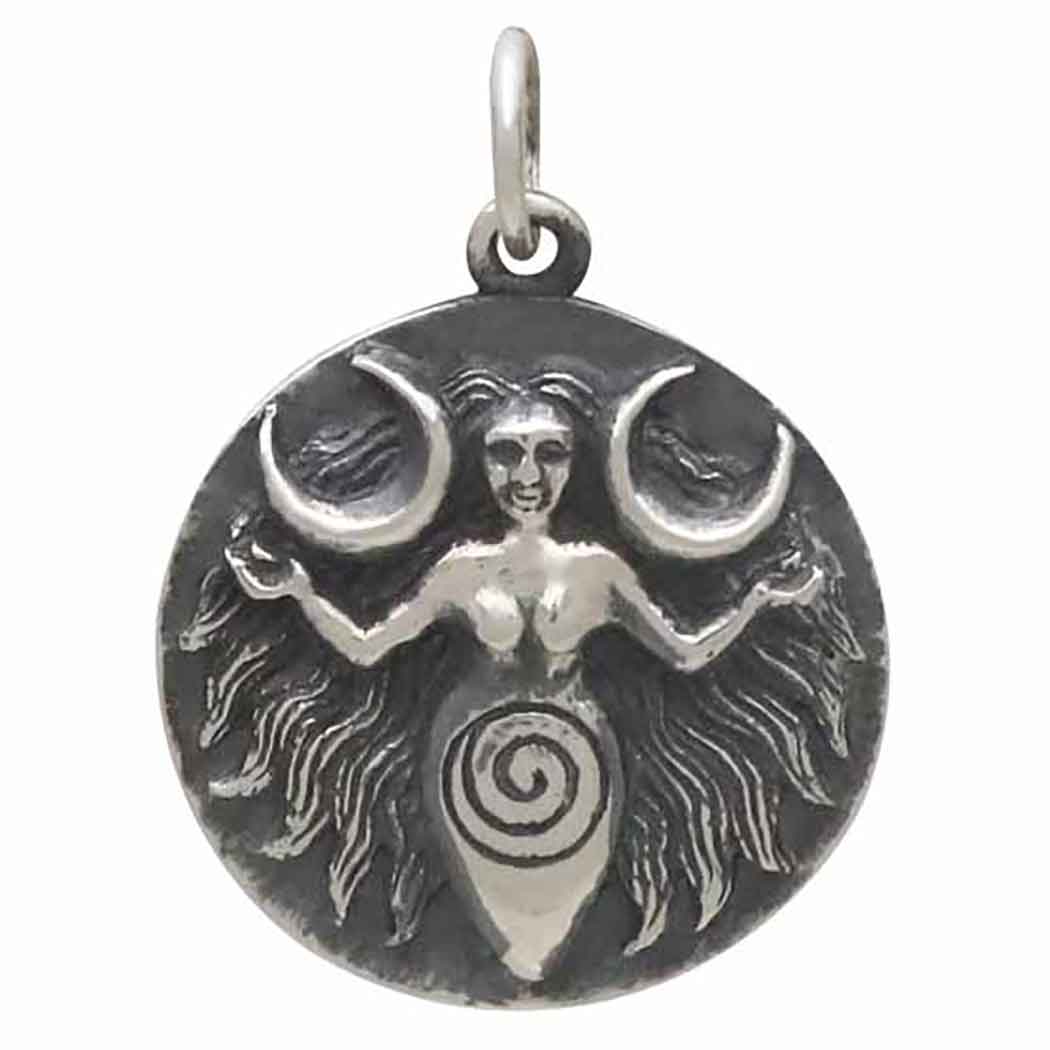 Sterling Silver Moon Goddess Coin Charm - Poppies Jewelry