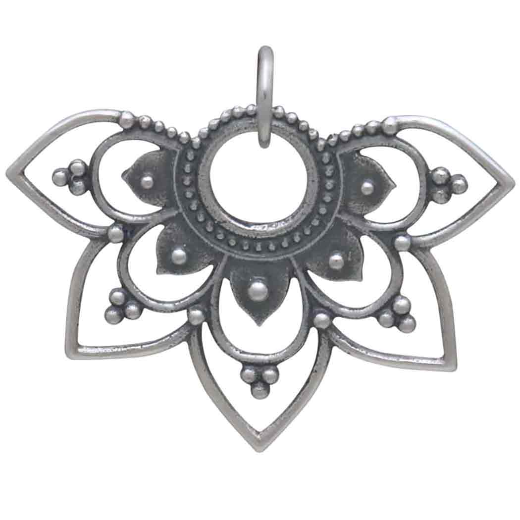 Sterling Silver Openwork Half Mandala Pendant - Poppies Jewelry