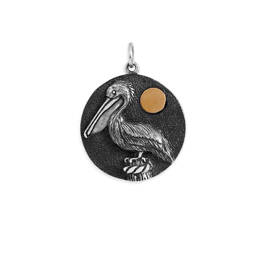 Sterling Silver Pelican Charm with Bronze Sun - Poppies Jewelry