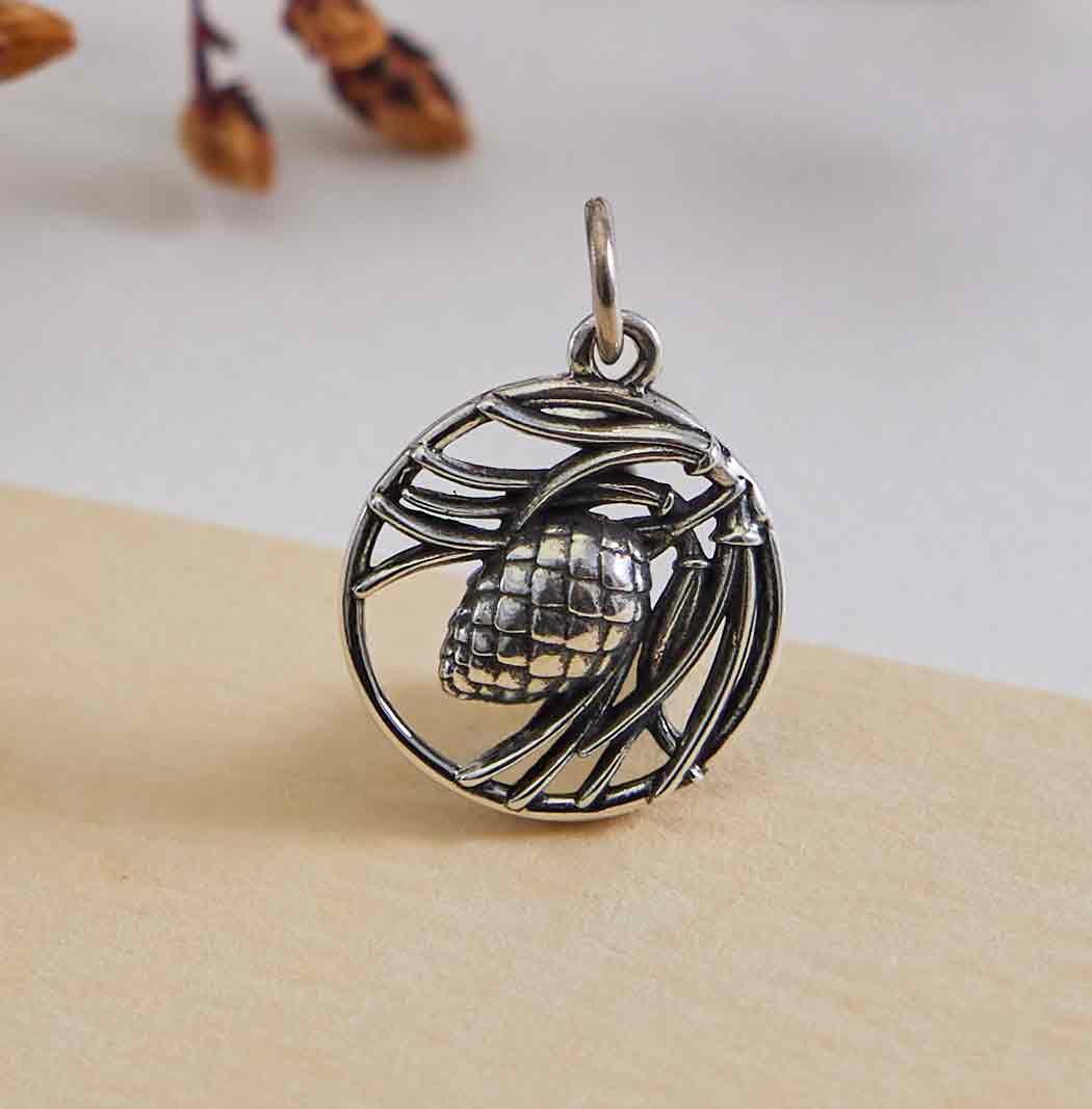 Sterling Silver Pineneedle and Pinecone Charm - Tia Tynette Designs