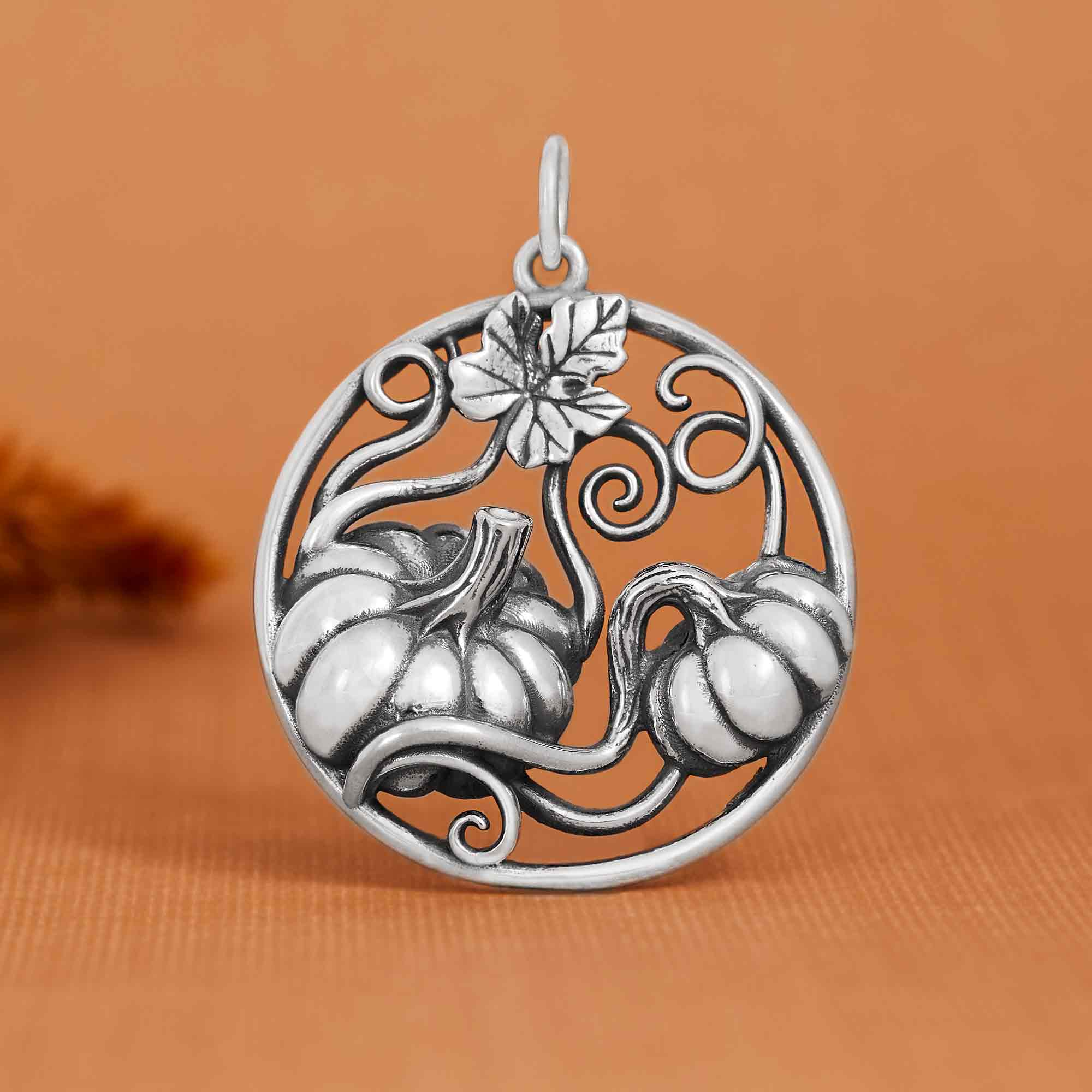 Sterling Silver Pumpkins with Vine Pendant - Poppies Jewelry