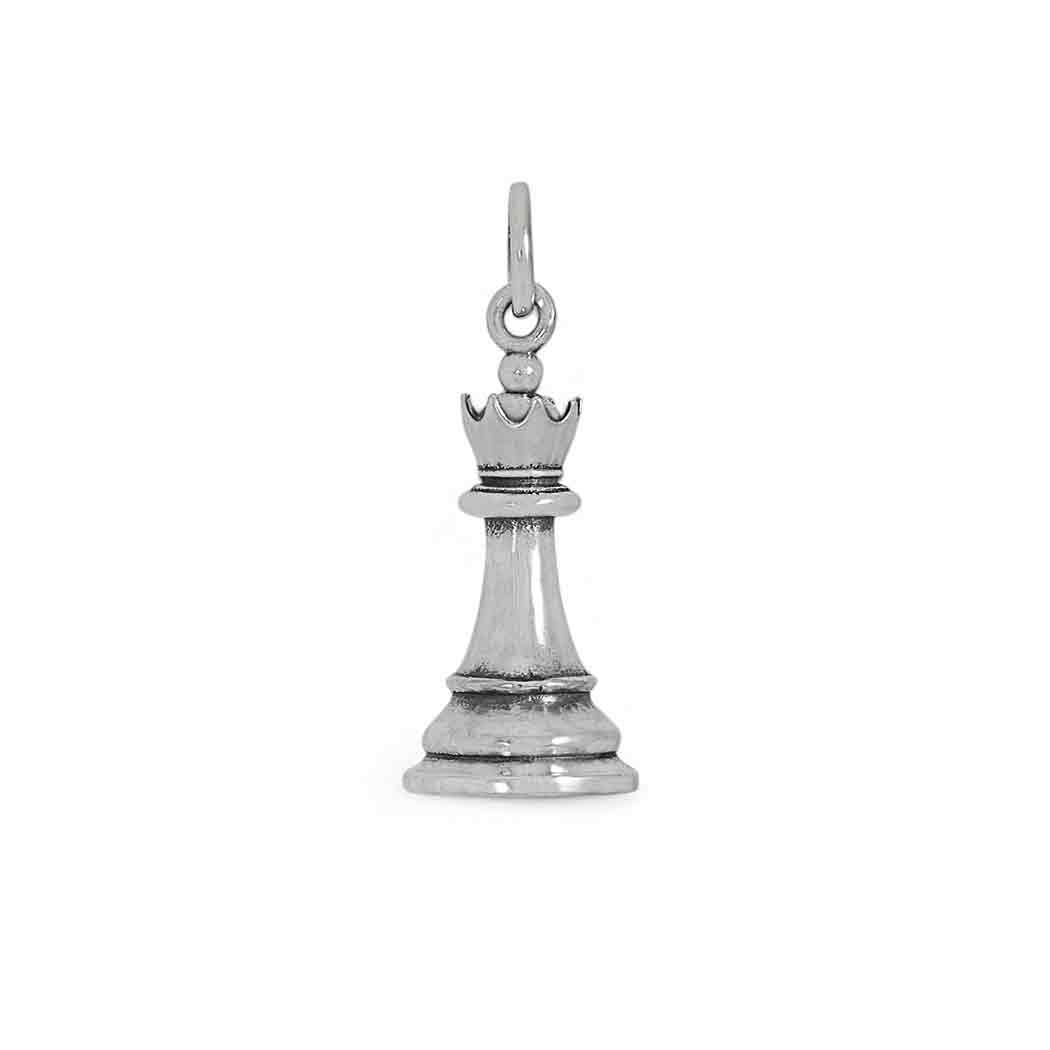 Sterling Silver Queen Chess Piece Charm - Poppies Jewelry