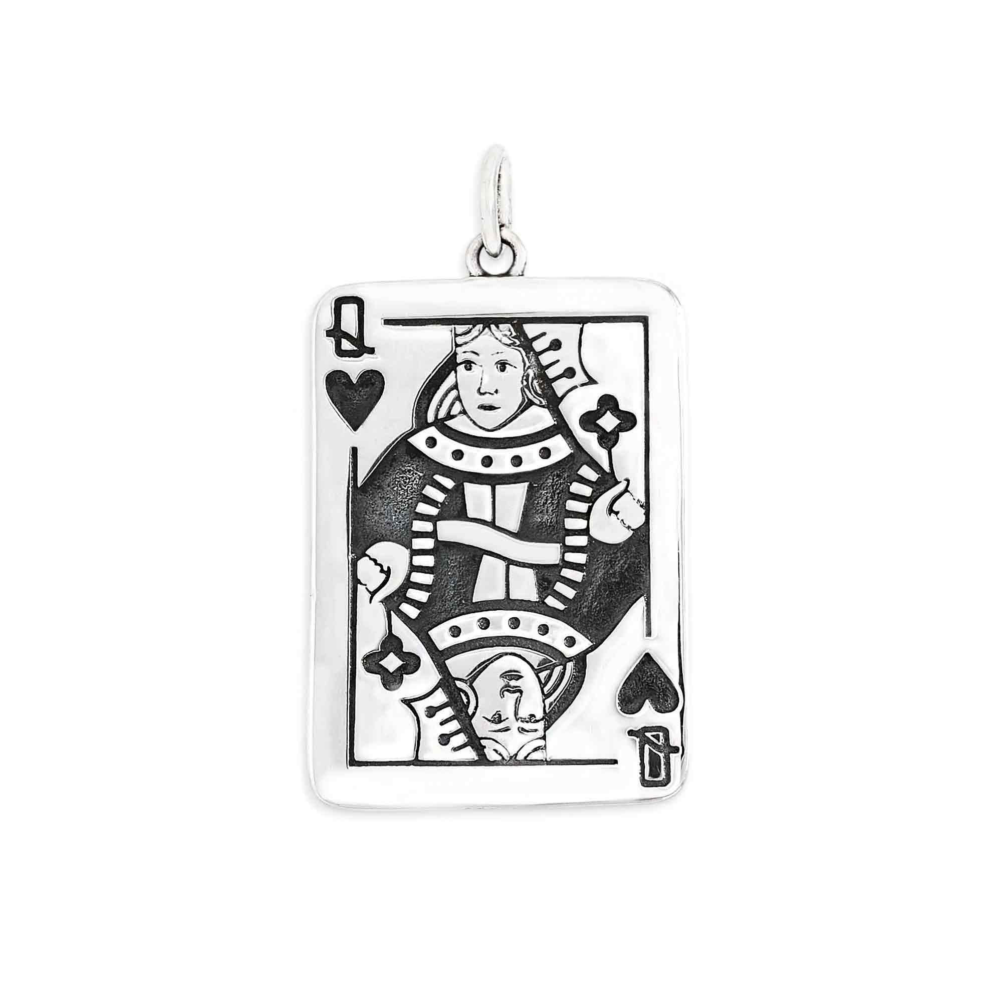 Sterling Silver Queen Playing Card Pendant- Poppies Jewelry